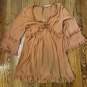 Boho burnt orange peasant dress (M)